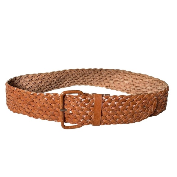 Hand Crafted Accessories - Hand Crafted Boho Leather Woven Braided Belt Tan M